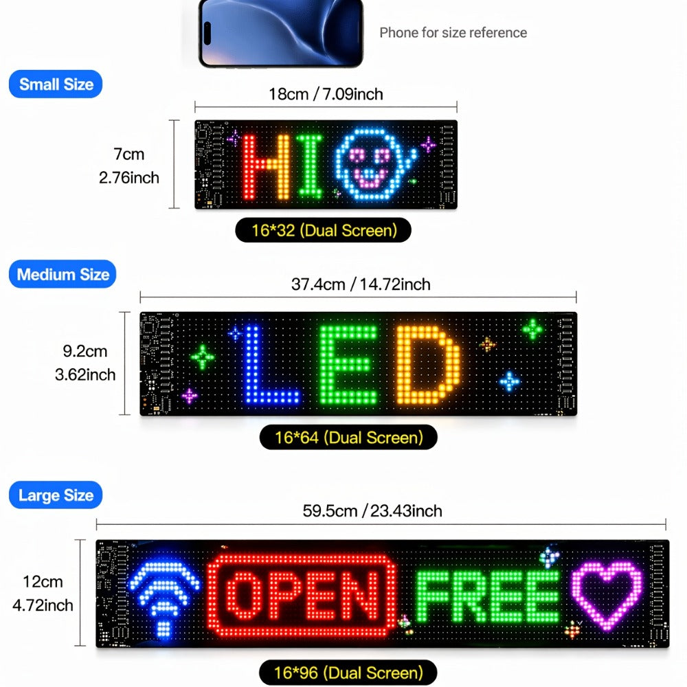 Programmable LED Sign – Flexible Matrix Display with App Control, Custom Text & Animations, Music Sync, USB Powered LED Panel for Bedroom Decor Store Window Business Display (3 Sizes)