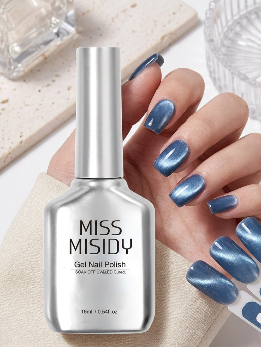 Cat Eye Gel Nail Polish Jelly Blue 0.54oz Sheer Glass-Like Finish — UV LED Soak-Off Long-Lasting Gel Polish for Manicure & Pedicure, Easy Application Nail Art Color for Women Home Salon CY010