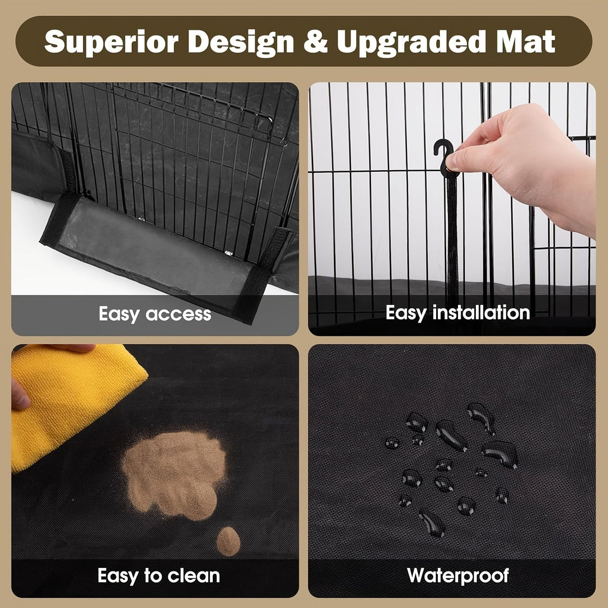 Small Animal Playpen & Guinea Pig Cage – 48'' C&C Cage with PVC Bottom Liner, One-Hand Release Hook & Triple Fixing, Indoor Enclosure for Rabbit, Bunny, Hedgehog