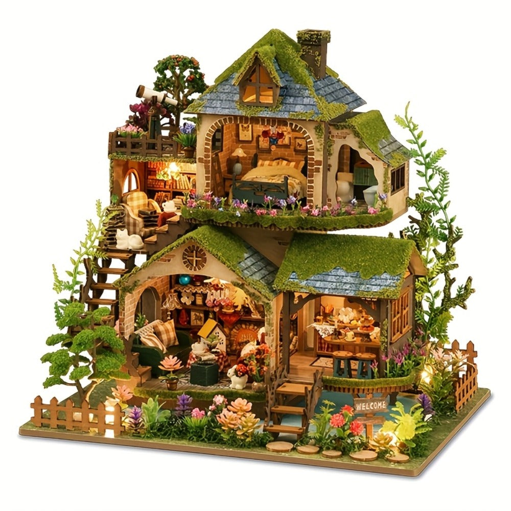 DIY Wooden Forest Hut Model Kit, No-Glue Miniature Cabin Puzzle
