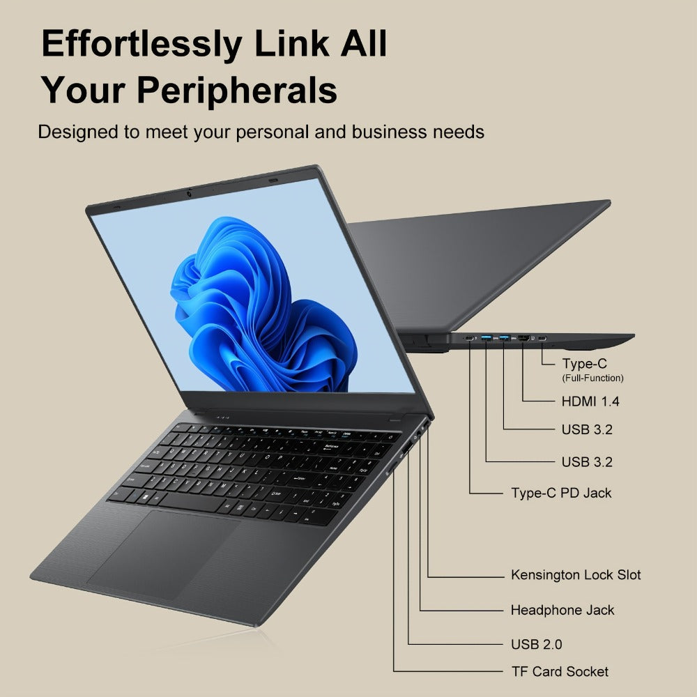 15.6 Inch Ultra-Thin Laptop, Intel Pentium 6500Y, 8GB RAM 256GB SSD, 4K Dual-Screen Support, Quad Stereo Speakers, Type-C PD Fast Charging – Lightweight Office & Entertainment Notebook PC