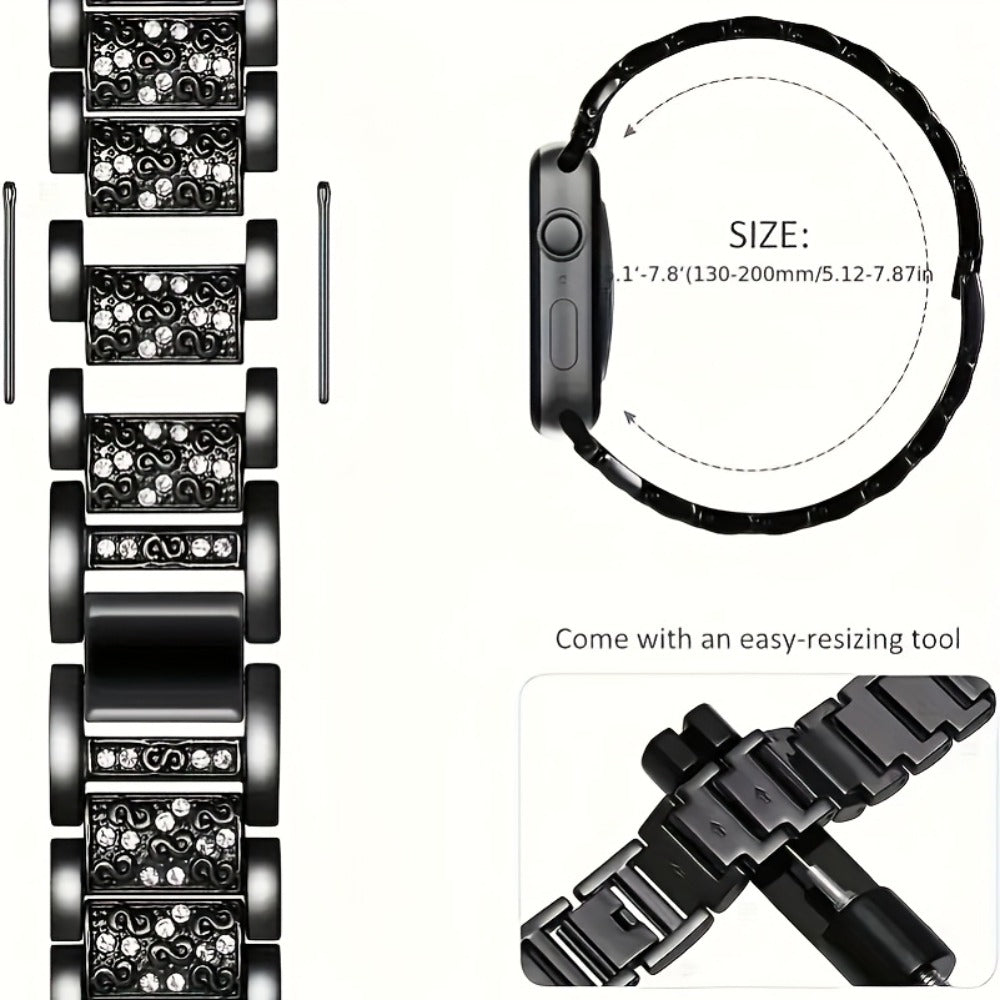 Diamond Apple Watch Case & Strap Set – Starry Sky Full Diamond Bezel + Double Row Diamond Band Compatible with Apple Watch Series 1–10 SE Ultra Ultra 2 38 40 41 42 44 45 49mm – Pink Rose Gold Black Blue Silver