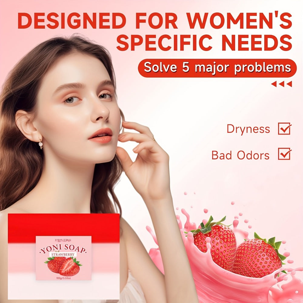 Strawberry Intimate Soap for Women 3-Pack – pH-Balanced Feminine Wash Bar for Gentle Intimate & Body Cleansing | Moisturizing Sensitive Skin Friendly Feminine Hygiene Soap | Refreshing Scent, 100g Each
