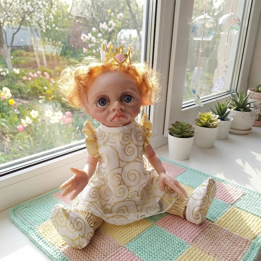 15-Inch Fairy Elf Reborn Doll with Wavy Hair and Random Crown