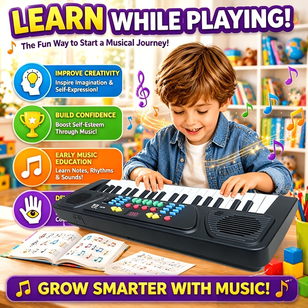 Kids Keyboard Piano 37 Keys with Microphone, Portable Electronic Piano for Beginners, Educational Musical Instrument Toy for Boys & Girls Ages 3-12, Birthday Christmas Gift, Black