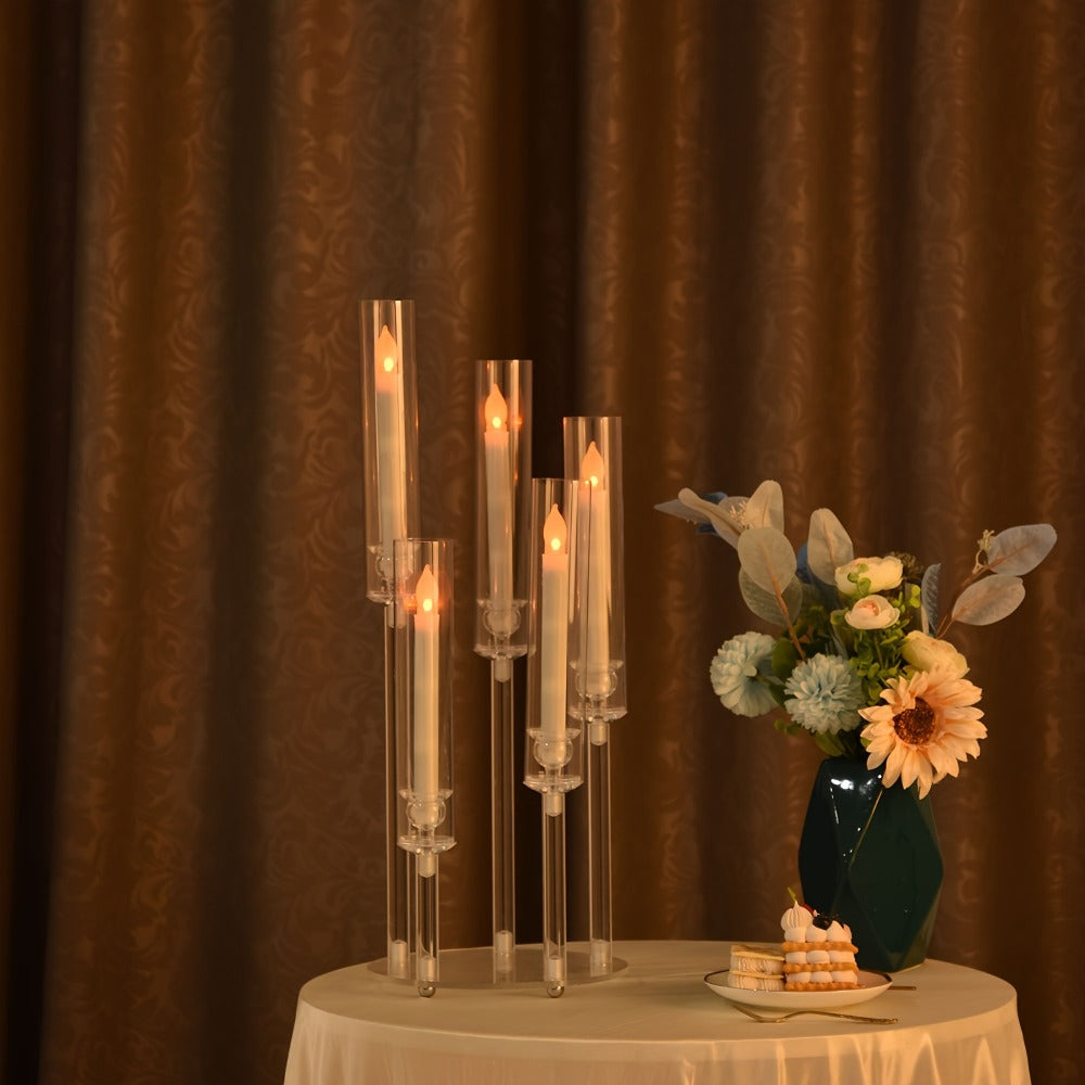 Acrylic Candelabra Candle Holder – Clear Crystal 5-Arm & 6-Arm Taper Candlestick Holders for Wedding Centerpiece, Dining Table, Party & Anniversary Decor