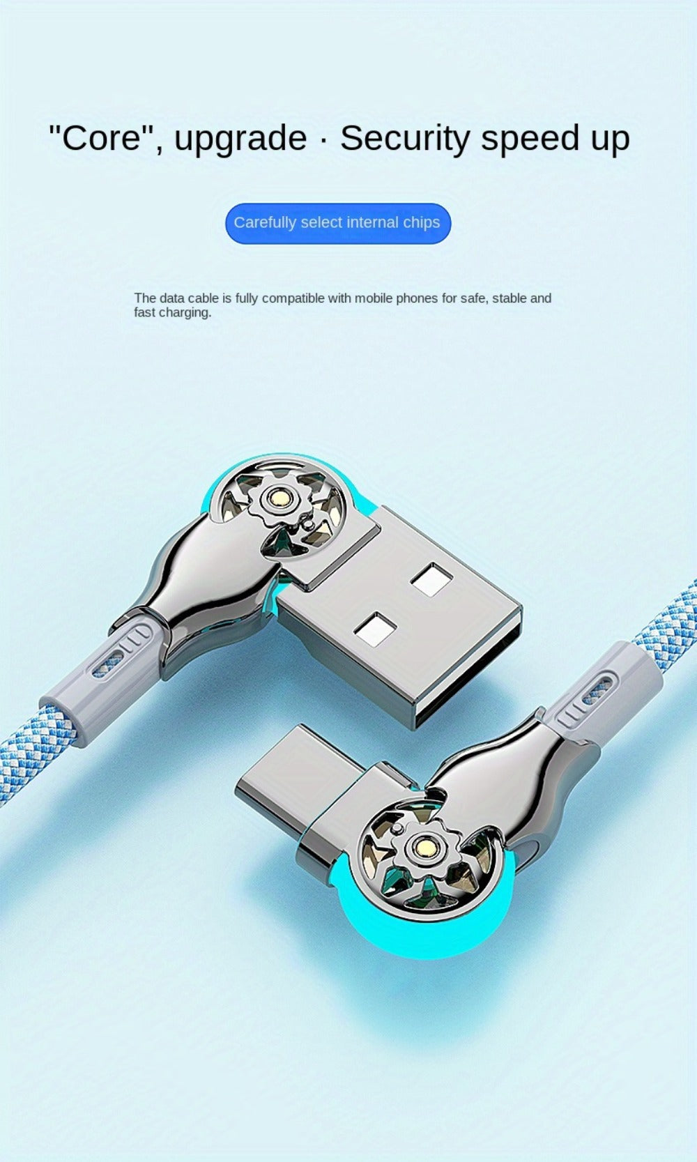 90 Degree USB-C Cable 65W Fast Charging with LED Light 6.56ft – Left Right Angle Double Elbow Type-C Data Cable for Samsung Galaxy S24 S23 Xiaomi Huawei Android Gaming Car Desk Setup