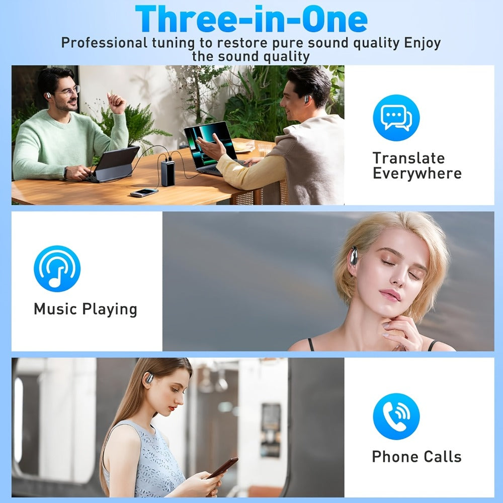 Bone Conduction AI Translation Earphones 156 Languages 3-in-1 Real-Time Wireless Headphones for Travel Business Learning Black Beige Dark Blue Green