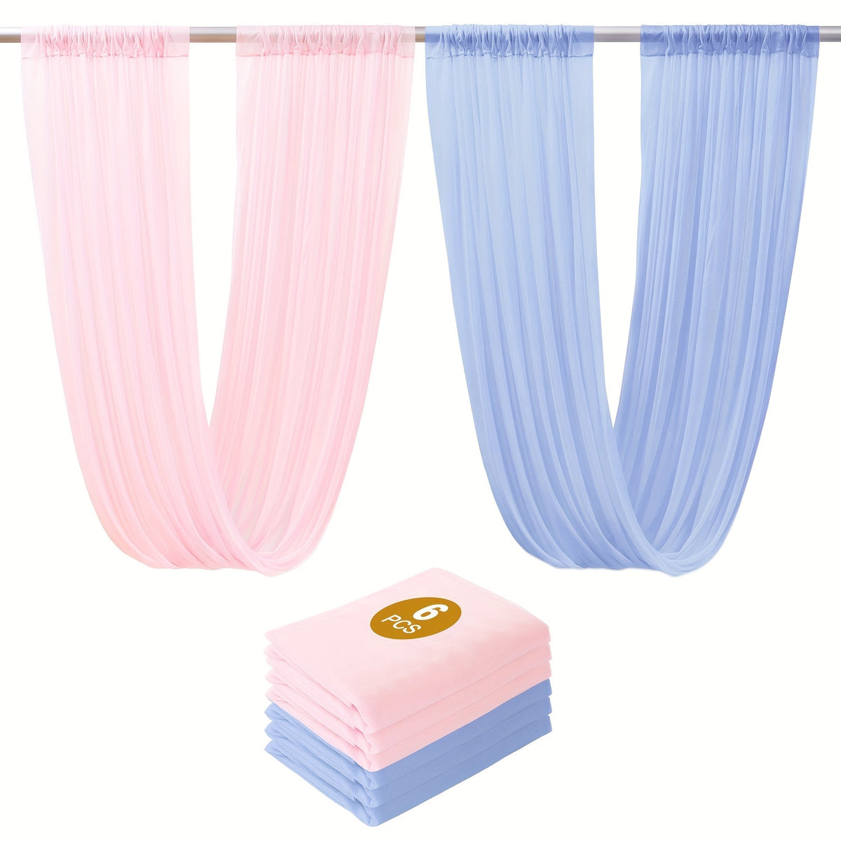 6-Pack Chiffon Ceiling Drapes for Wedding 63x118in - Sheer Polyester Backdrop Curtains with Rod Pockets for Wedding Arch, Party Stage, Photography, Ceremony & Event Decoration Swag
