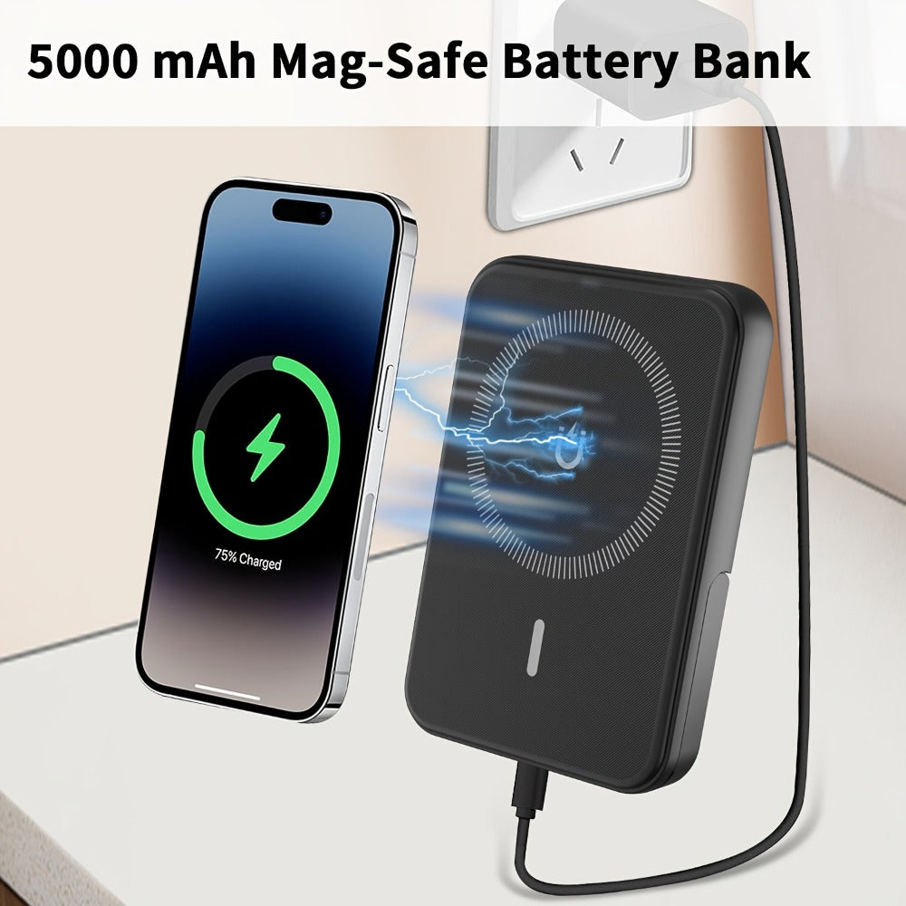 3-in-1 Wireless Charging Power Bank 15W for iPhone 17 16 15 14 13 12 Pro Max, Apple Watch Ultra Series 10 9 8 7 6 5 SE & AirPods 4 3 2 Pro – Portable Magnetic No-Outlet Travel Charger, White & Black