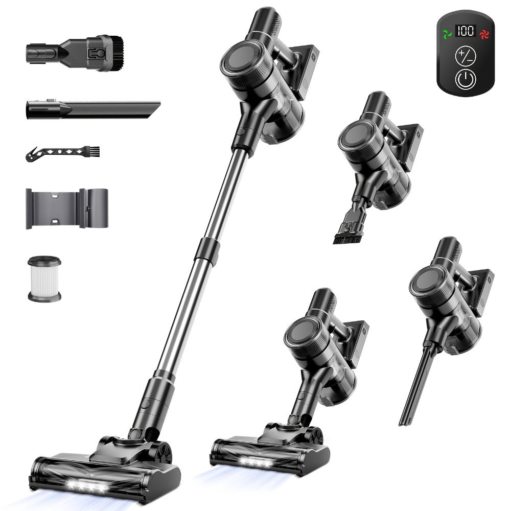 Cordless Vacuum Cleaner 55KPa 8-in-1 Stick Vacuum with LED Light 180° Swivel Lightweight Wireless for Hardwood Carpet Pet Hair Stairs Car Sofa Home Office
