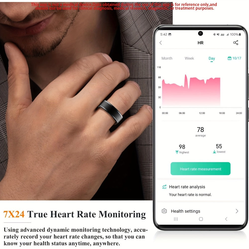 Smart Ring Fitness & Health Tracker for Men & Women – Heart Rate, Sleep, Steps, Calories, Body Temp & HRV Monitoring, IP68 Waterproof, iOS & Android Compatible