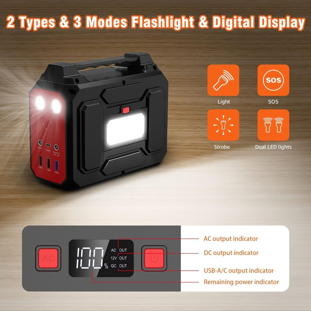 100W 146Wh Portable Power Station Solar Generator with 40W Foldable Solar Panel, 146Wh Backup Battery for Camping Hiking RV Emergency, AC DC USB USB-C Output, LED Flashlight, Fast US Shipping