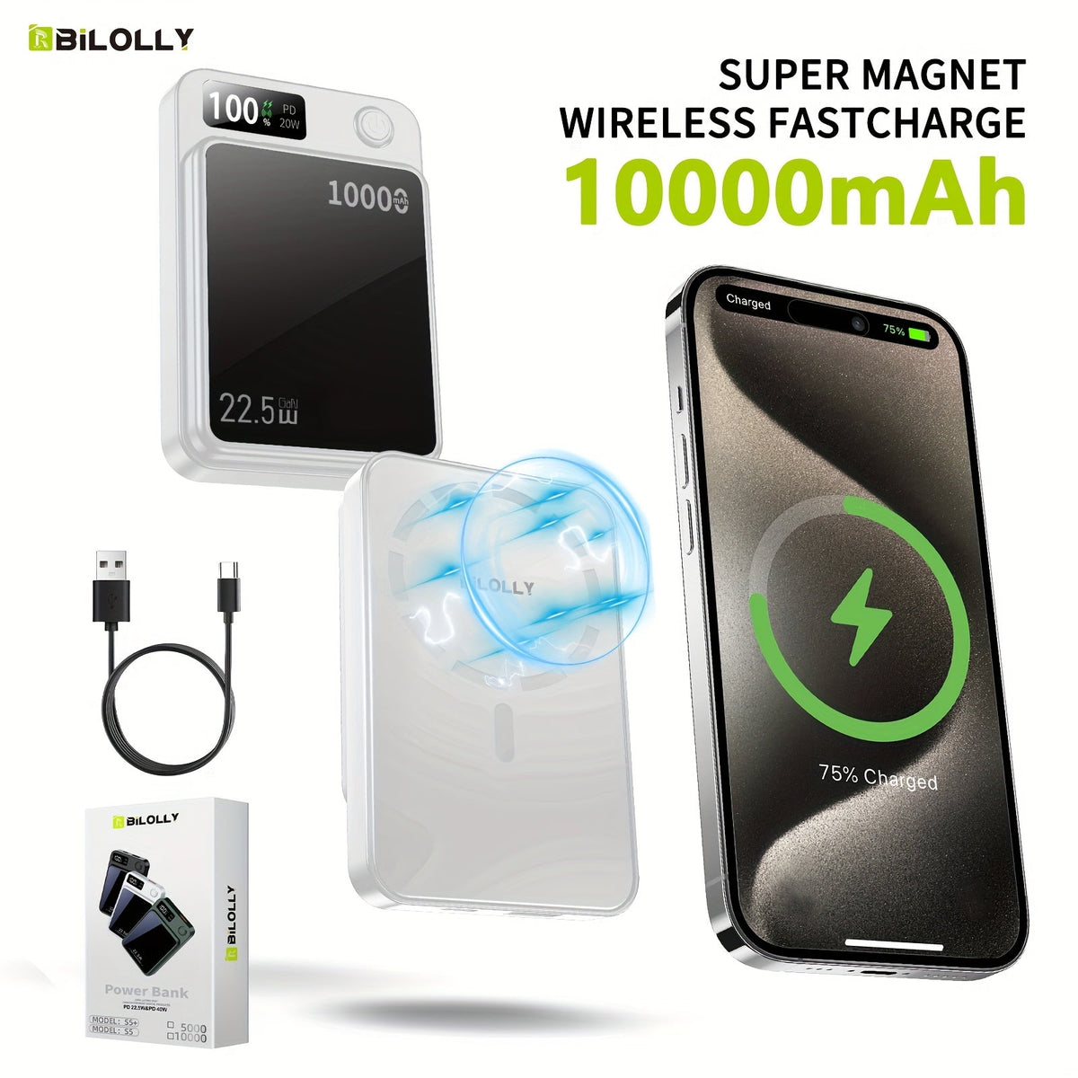 15W Magnetic Wireless Power Bank 5000 10000 15000mAh – 30W PD Fast Charging, MagSafe Compatible Battery Pack for iPhone 17 16 15 14 13 12 Pro Max Mini, Wired Charging for Android Samsung