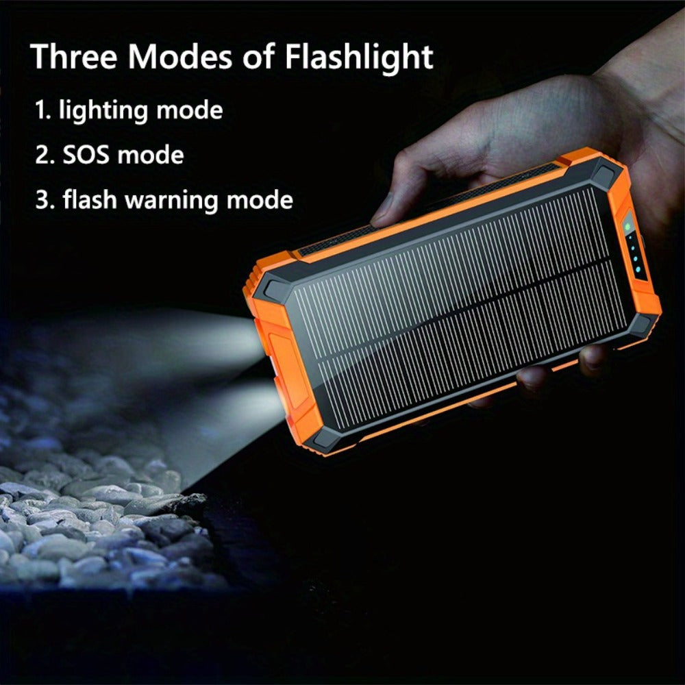 Solar Power Bank 46800mAh Wireless Charging 4 Built-in Cables Dual LED Flashlight 15W Fast Charge Outdoor Camping Hiking Emergency Battery Pack iPhone Android Red Green Blue Black Orange