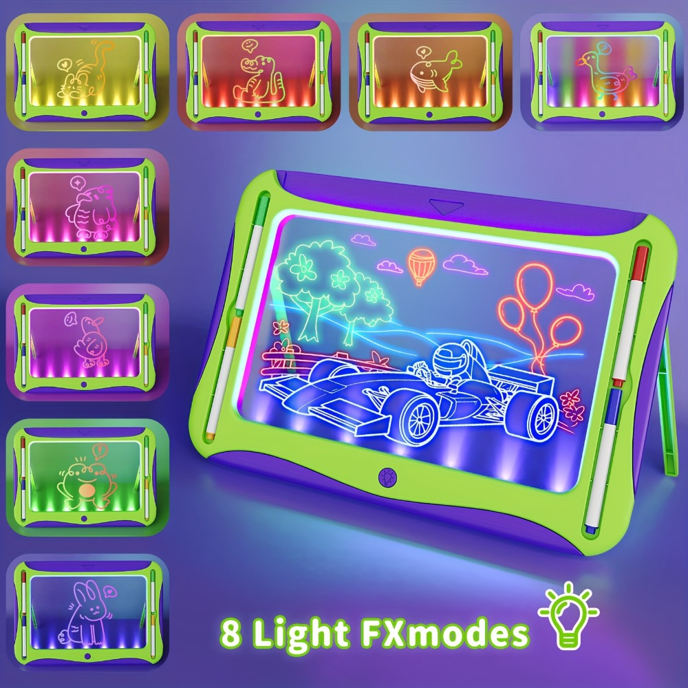 LED Light Up Drawing Board for Kids with 9 Double-Sided Tracing Cards & 6 Markers – Travel Doodle Board, 6 Colors