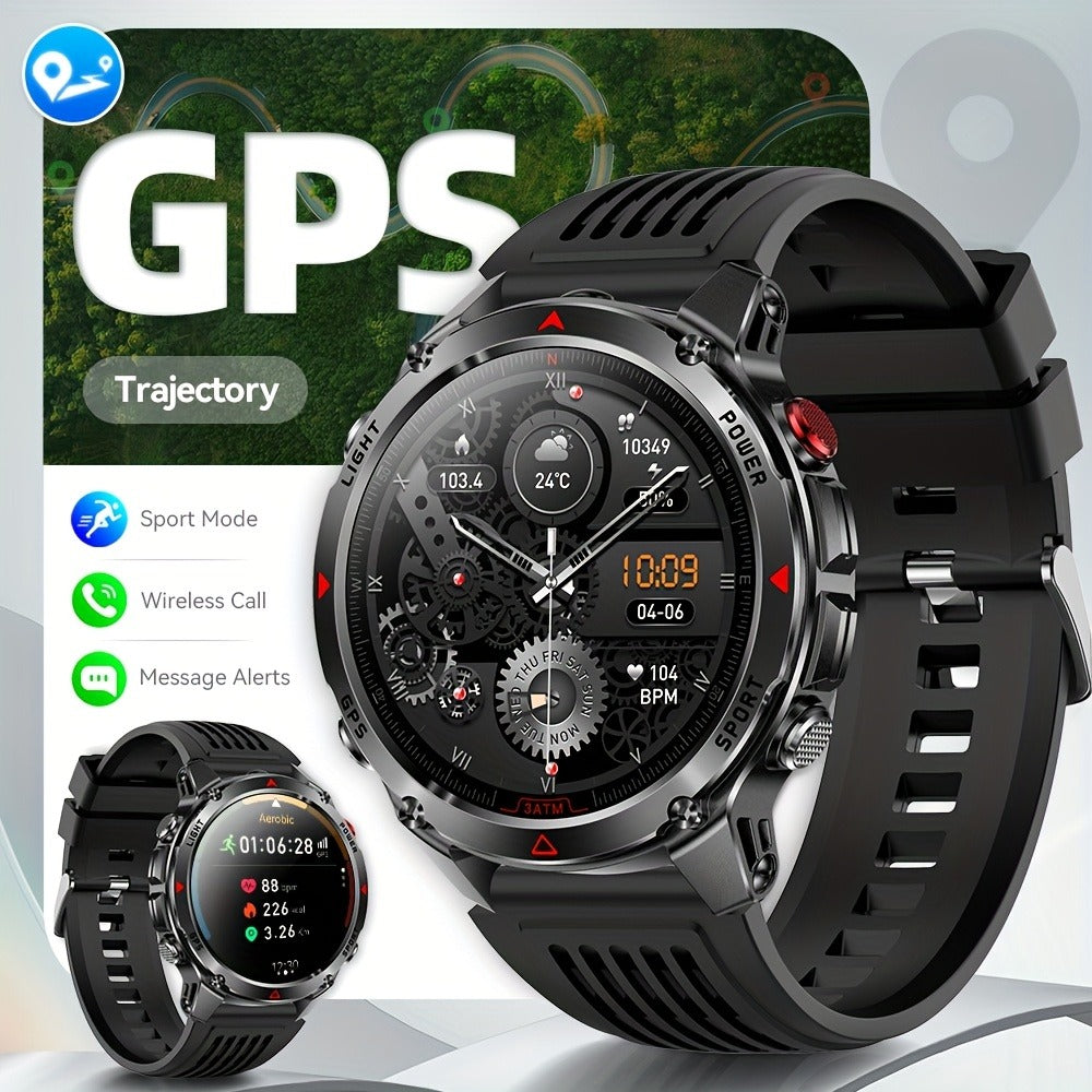 IPX8 Waterproof GPS Smartwatch for Men Outdoor Adventure 3ATM 1.46 Inch IPS Display Multi-Sport Tracking Wireless Calling Message Notifications Compatible with Android iPhone – Black Steel Silver Camouflage
