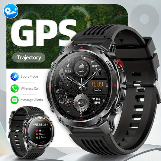 IPX8 Waterproof GPS Smartwatch for Men Outdoor Adventure 3ATM 1.46 Inch IPS Display Multi-Sport Tracking Wireless Calling Message Notifications Compatible with Android iPhone – Black Steel Silver Camouflage