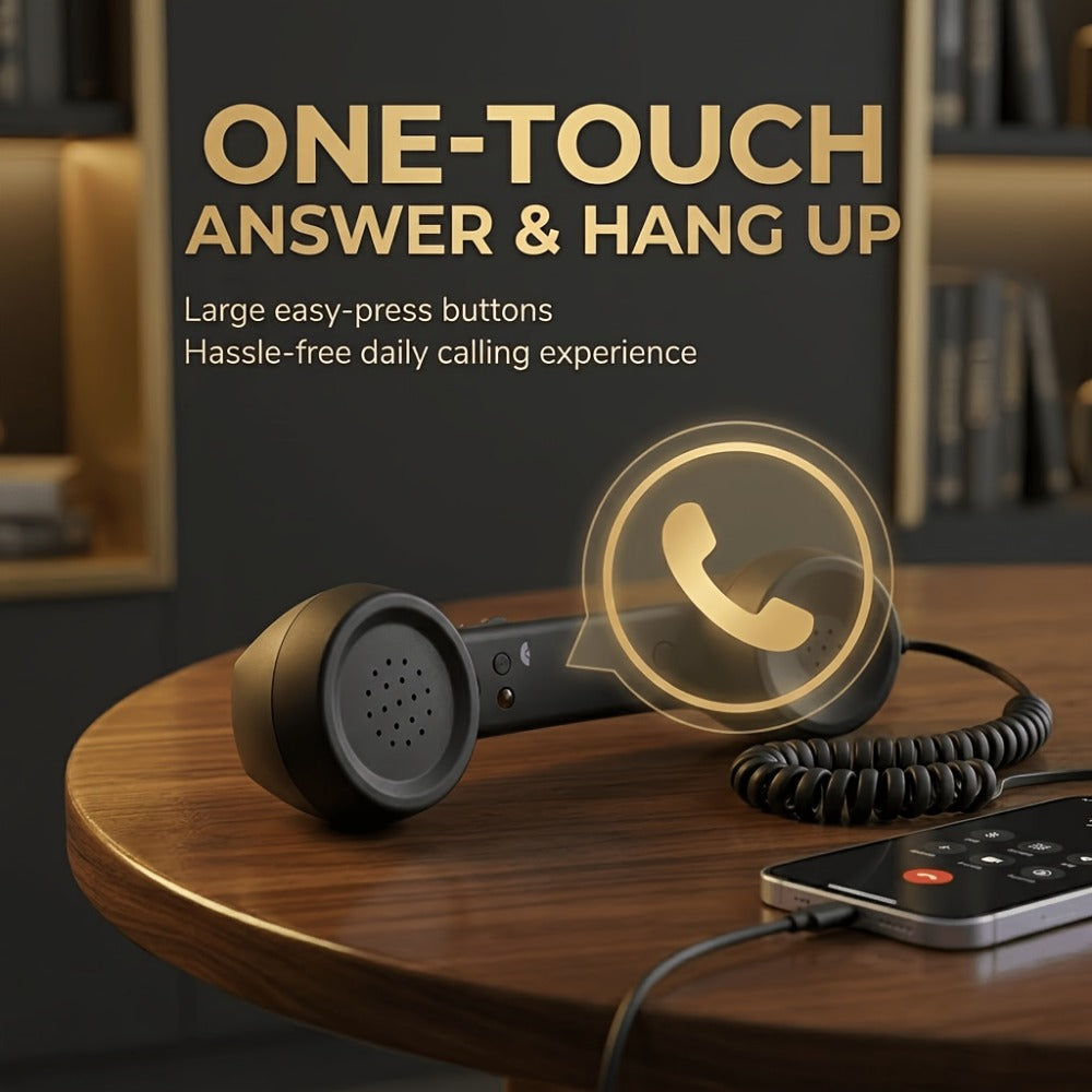 Retro Phone Handset for Smartphone Tablet & Computer – Hands-Free Calling, Volume Control, Clear Sound, 3.5mm & Type-C Compatible, iPhone Android, Multiple Colors, Great Senior Gift