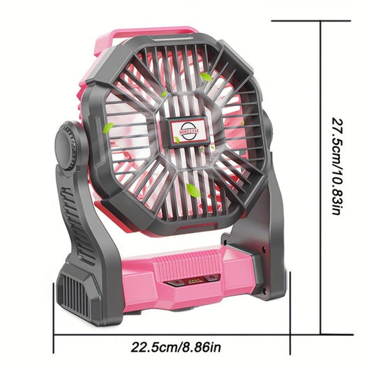 Camping Fan with LED Lantern, USB Rechargeable Battery, Timer and 360° Adjustable Head