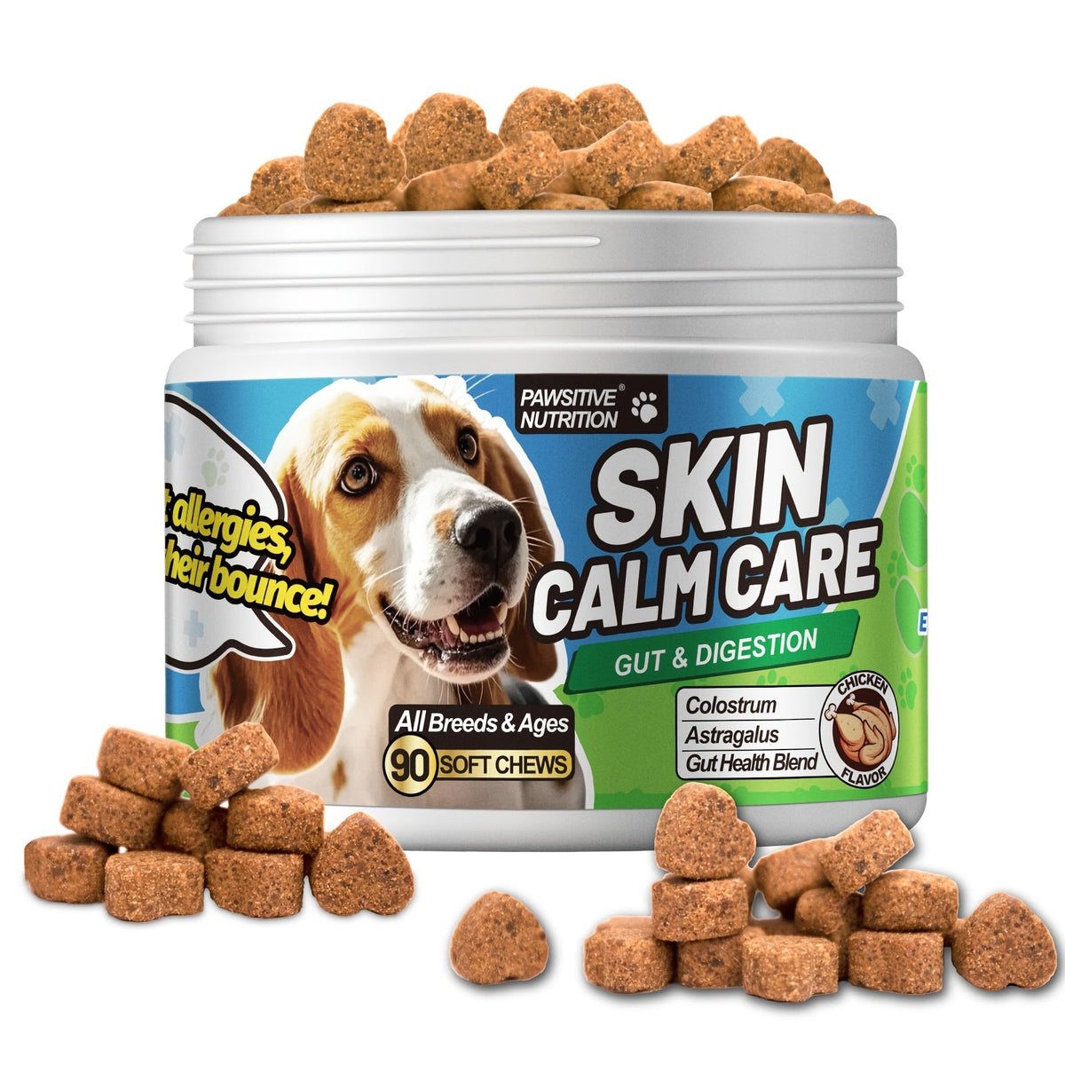 Dog Probiotic Chews – 6 Billion CFU with Bovine Colostrum & Astragalus Root, Gut Health & Immune Support, Chicken Flavor, 90 Chews for All Dogs