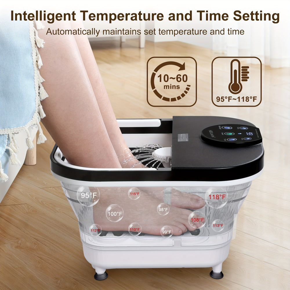 Foldable Foot Spa Bath with 20 Massage Rollers – Touchscreen Temperature Display, Remote Control & Shower Sprayer | Space-Saving Electric Foot Soak Tub for Home Relaxation, Heartfelt Gift for Women