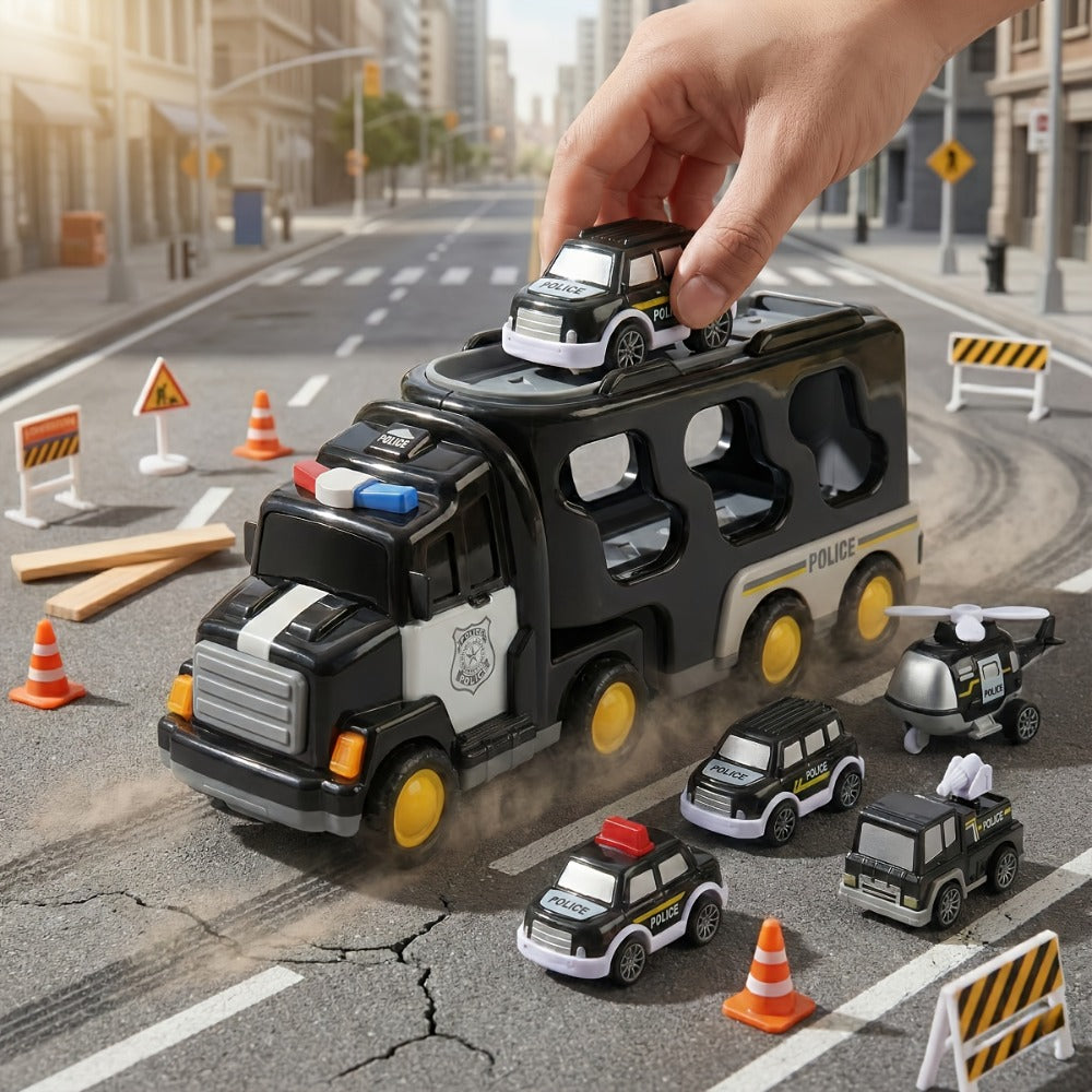 Toy Vehicle Set with 1 Large Car and 6 Small Cars, Four Theme Options