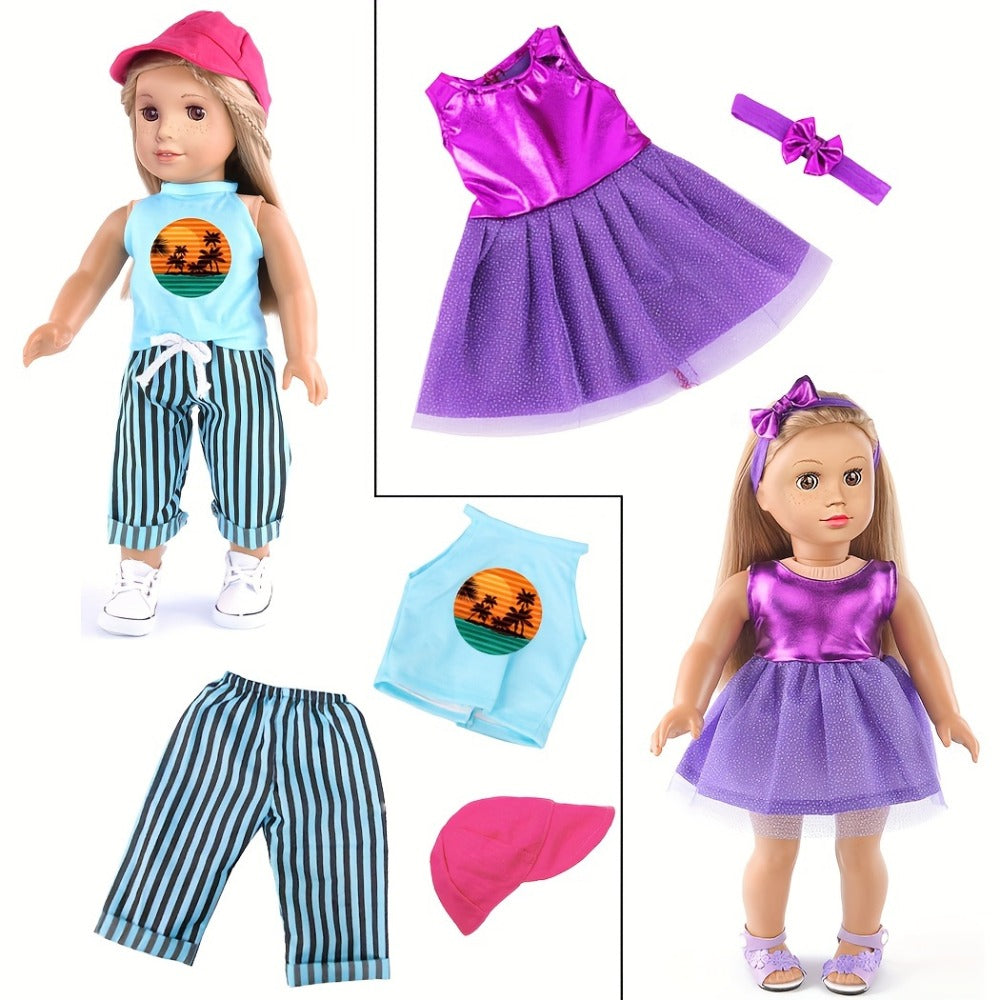 10-Outfit Clothes Set for 18-Inch Dolls with Easy On-and-Off Closures