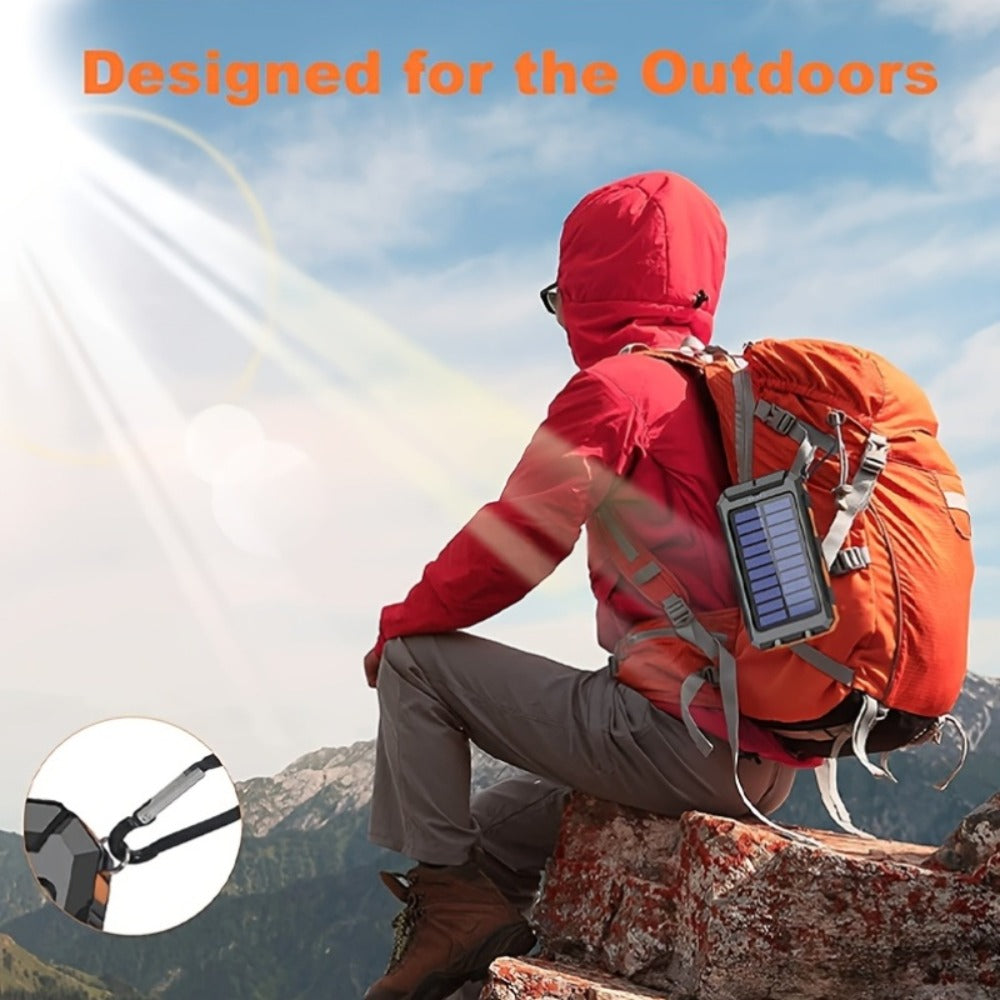 29800mAh Solar Power Bank with Compass & Dual LED Flashlight – Outdoor Camping Portable Charger, Dual USB 5V Output, SOS Emergency Battery Pack for Cell Phones & Mobile Devices, Black/Orange
