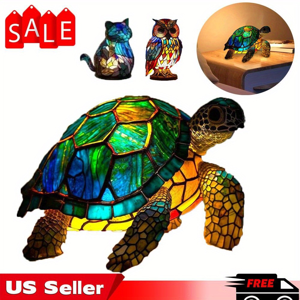 3D Resin Animal Night Light – Bohemian Vintage Dragon, Owl & Sea Turtle Stained Desk Lamp for Bedroom, Home Decor, Birthday & Christmas Gift (Dragon / Owl / Sea Turtle)