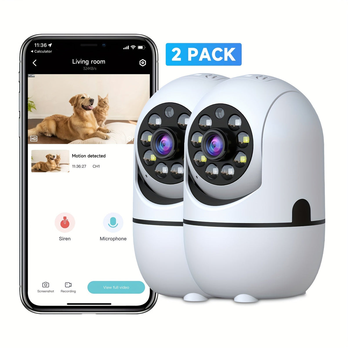 Alexa Compatible Indoor Security Camera 2-Pack, 355° Pan Tilt, Full-Color Night Vision, Dual-Band 2.4G/5G WiFi, Motion Detection, Two-Way Audio, 256GB TF & Cloud Storage – Baby Pet Home Monitor
