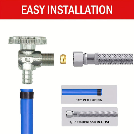 PEX Angle Stop Valves, 1/2 in x 3/8 in OD Compression, Quarter-Turn, 5-Pack