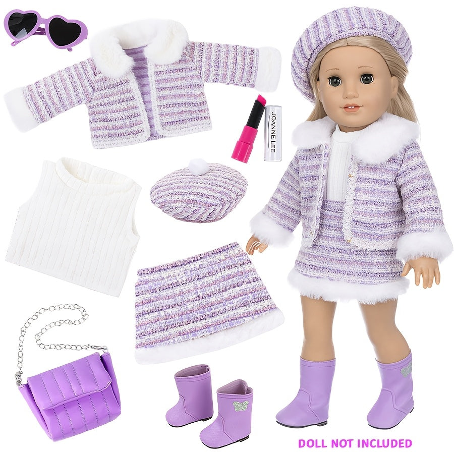 Knitted Doll Clothes Set for 16-18 Inch Dolls with Shoes and Accessories