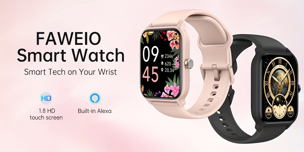 Smartwatch with Built-in Alexa FAWEIO 1.8" HD Touch Screen, Bluetooth Calling, 100+ Sport Modes, Fitness Tracker Heart Rate Sleep Monitor, Compatible with iPhone & Android – Smart Watch for Women Men 14 Colors