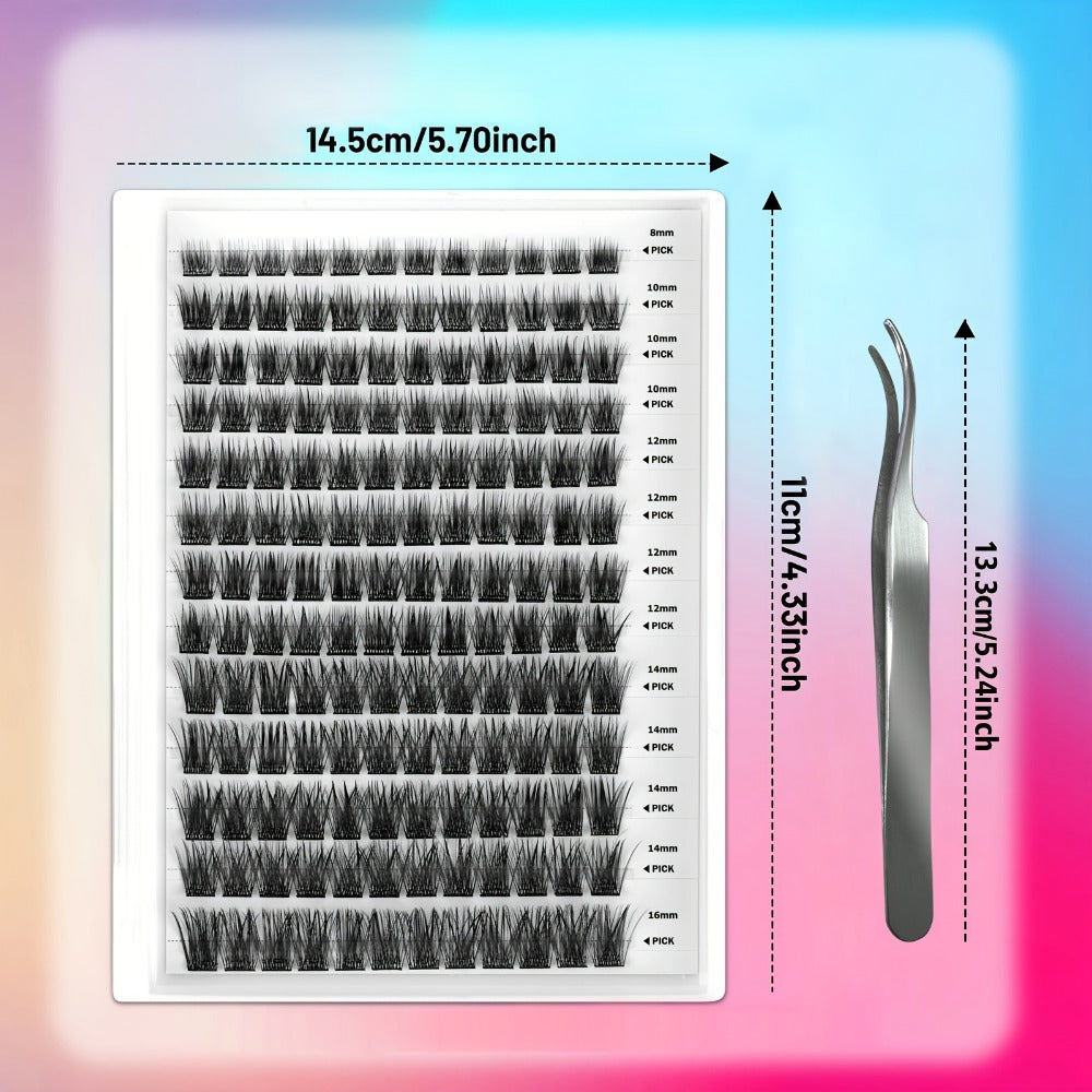 Invisible 2-Strip Tape Lash Clusters 156Pcs — Pre-Glued Self-Adhesive Eyelash Extensions, No Glue No Sticky Residue, Volume Mixed Longer-Lasting DIY Cluster Lashes for Women Sensitive Eyes