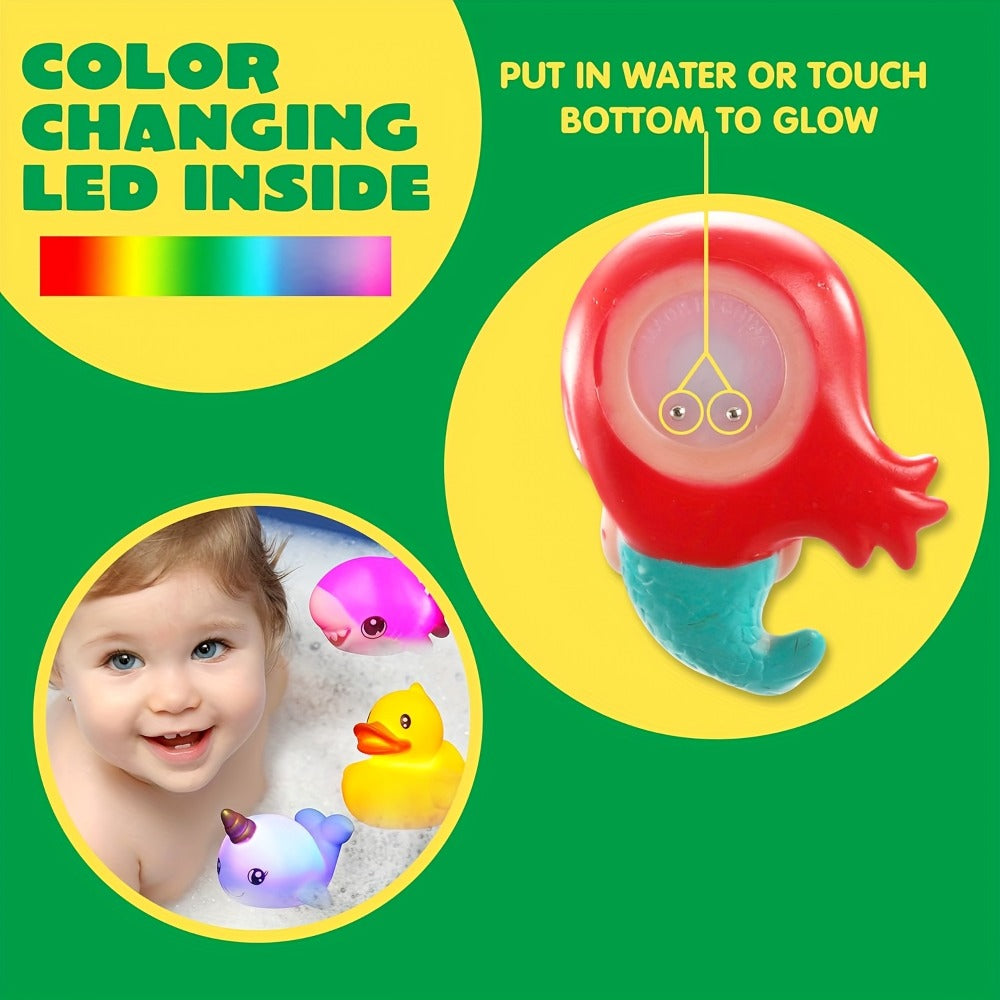 Light Up Mermaid Bath Toys LED Flashing Floating Bathtub Toy for Toddlers – Colorful Glow Bath Time Toys for Baby, Kids, Boys & Girls, Birthday Valentine Pool Party Gift – 2, 8 or 12 Pack