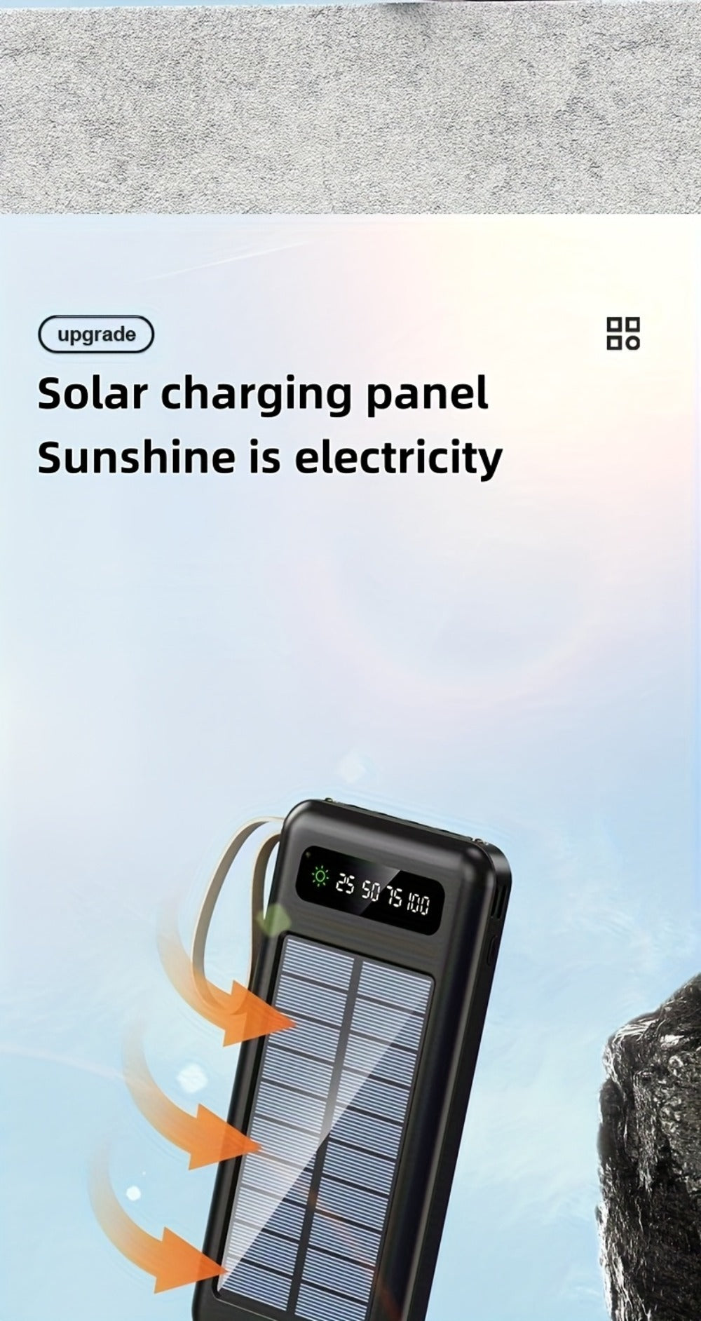 Solar Power Bank with Built-in 4 Cables LED Flashlight 15W Fast Charging Digital Display Dual USB USB-C Portable Charger 10000mAh 20000mAh 30000mAh for iPhone Android Camping Hiking