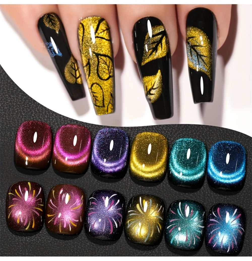 Dopamine Cat Eye Gel Polish Set 6 Colors Magnetic Shiny Glossy UV LED Nail Art Kit with Photo Frame Bottle for Salon DIY Manicure Spring Summer Vibrant Reflective Long Lasting Nail Design