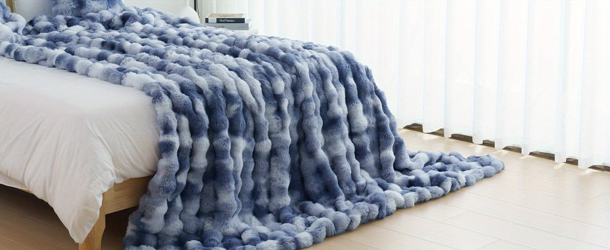 Faux Rabbit Fur Throw Blanket – Ultra-Soft Plush Fleece for Bed, Couch, Sofa & Travel, All Season, 11 Colors, Throw to King Size