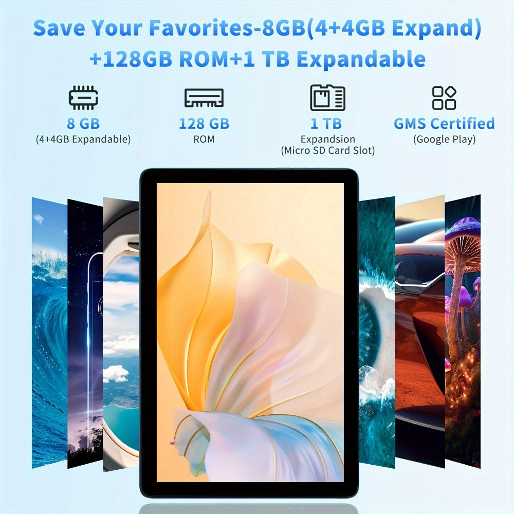 PRITOM Android 14 Tablet 10.1 Inch 8GB RAM 128GB ROM Octa-Core 8000mAh 2-in-1 Tablet with Keyboard Mouse Case Stylus Dual 8MP Camera 1TB Expandable 1280x800 IPS Display Tablet PC Black