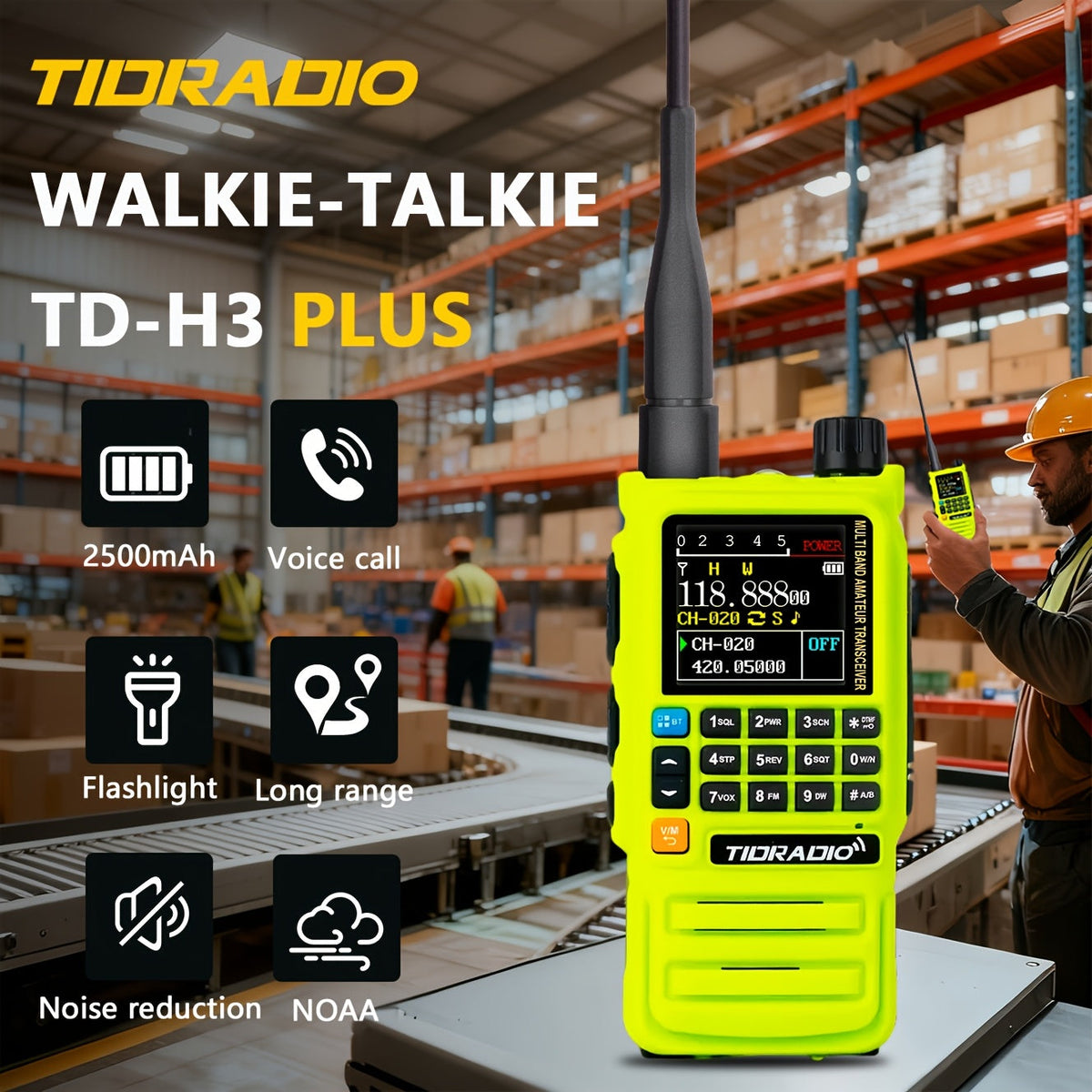 Tidradio H3 Plus Ham Radio Multi-Band Two-Way Radio, AM/FM Reception, Wireless Headset Compatible, Global Intercom via App, Long Range Walkie Talkie for Camping Emergency Outdoor Communication