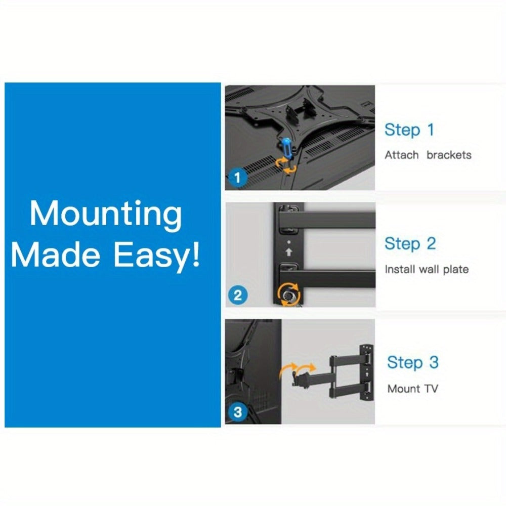 Heavy Duty TV Wall Mount 26-60 Inch Full Motion – Stainless Steel Swivel Tilt Extension Arm, VESA 400x400mm, Holds 77 lbs, Universal Fit for Samsung LG Sony TCL Vizio Hisense, Black