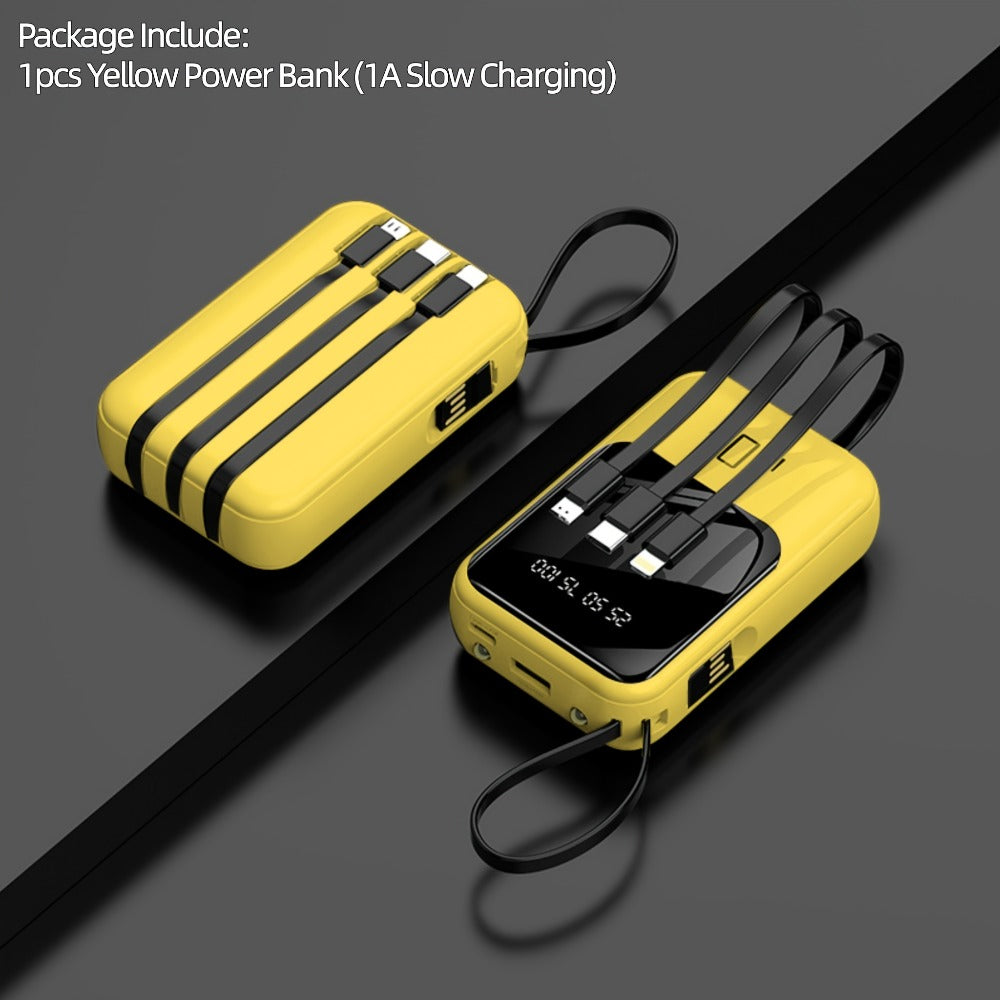 10000mAh Mini Power Bank with Built-in 4 Cables – 22.5W Super Fast Charging, LED Display, Cute Portable Charger for iPhone, Android, Samsung & Travel, Ultra-Compact Battery Pack with LED Light