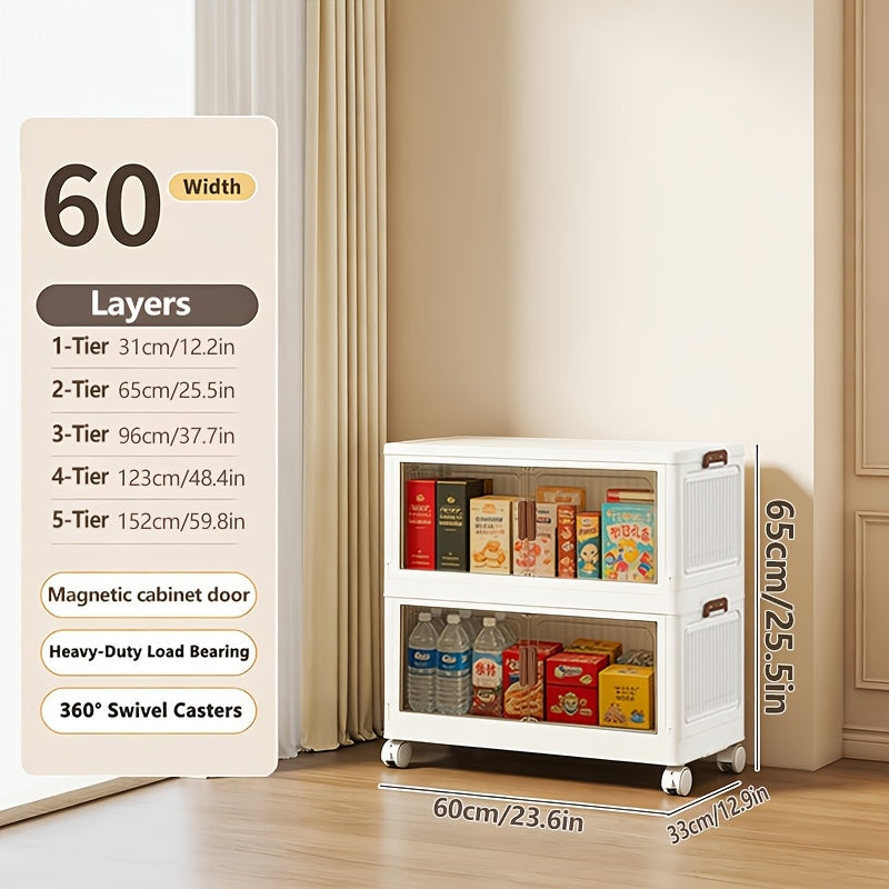 Foldable Storage Cabinet with Door – Multi-Layer Stackable Storage Box for Shoes, Clothes & Books | Large Closet Organizer for Bedroom, Bathroom, Kitchen, Office & Wardrobe