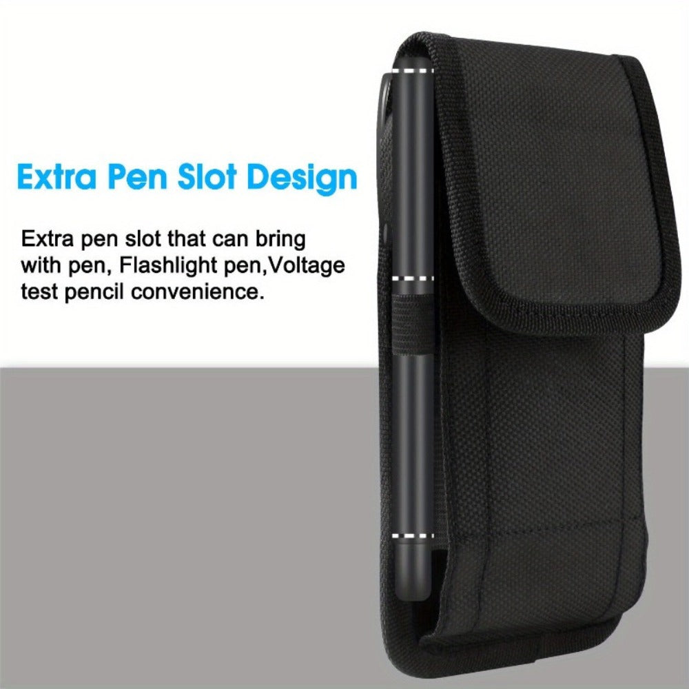 Belt Clip Phone Holster Pouch Universal 5.5–6.5 Inch Nylon Vertical Cell Phone Case Keychain Loop Pen Slot for iPhone Samsung Moto Android – Outdoor Hiking Work Construction Carry