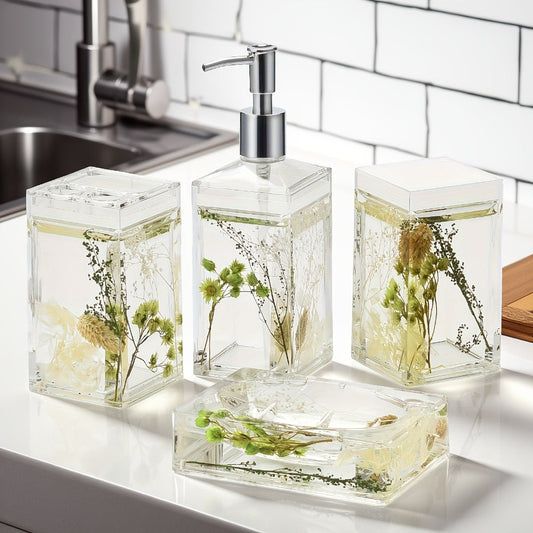 Bathroom Accessory Set, 4-Piece Acrylic Liquid-Motion Vanity Kit