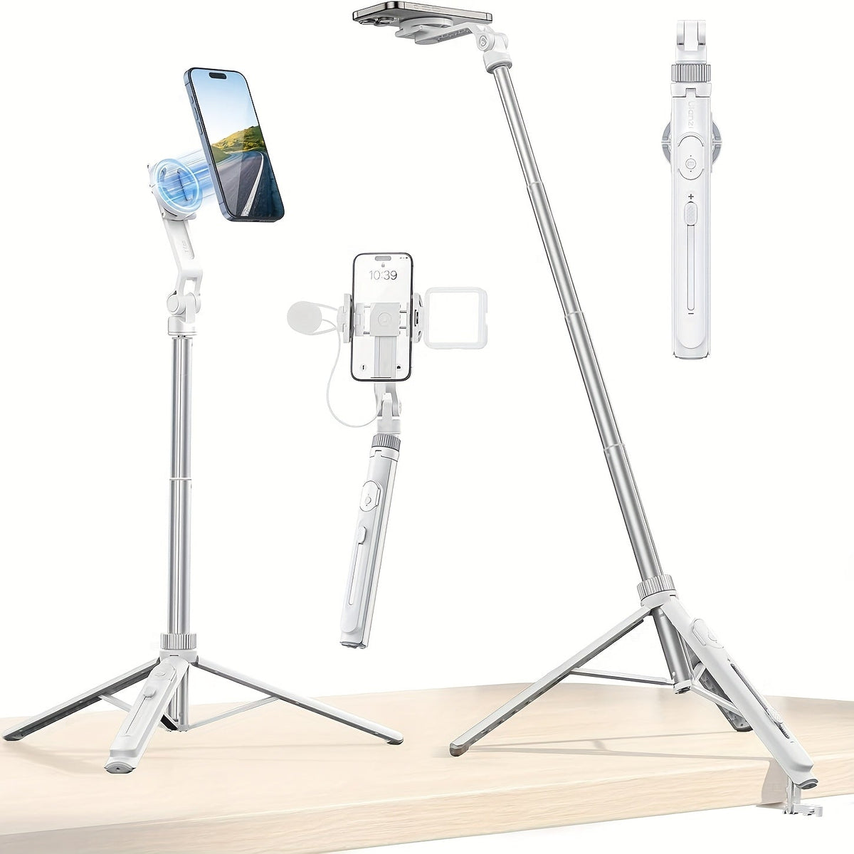 ULANZI TT88 Phone Tripod 57 Inch with 2 Cold Shoe Mounts & Magnetic Phone Clip – Extendable Selfie Stick Aluminum Travel Tripod for iPhone Android Vlogging Video Recording Photography TikTok YouTube
