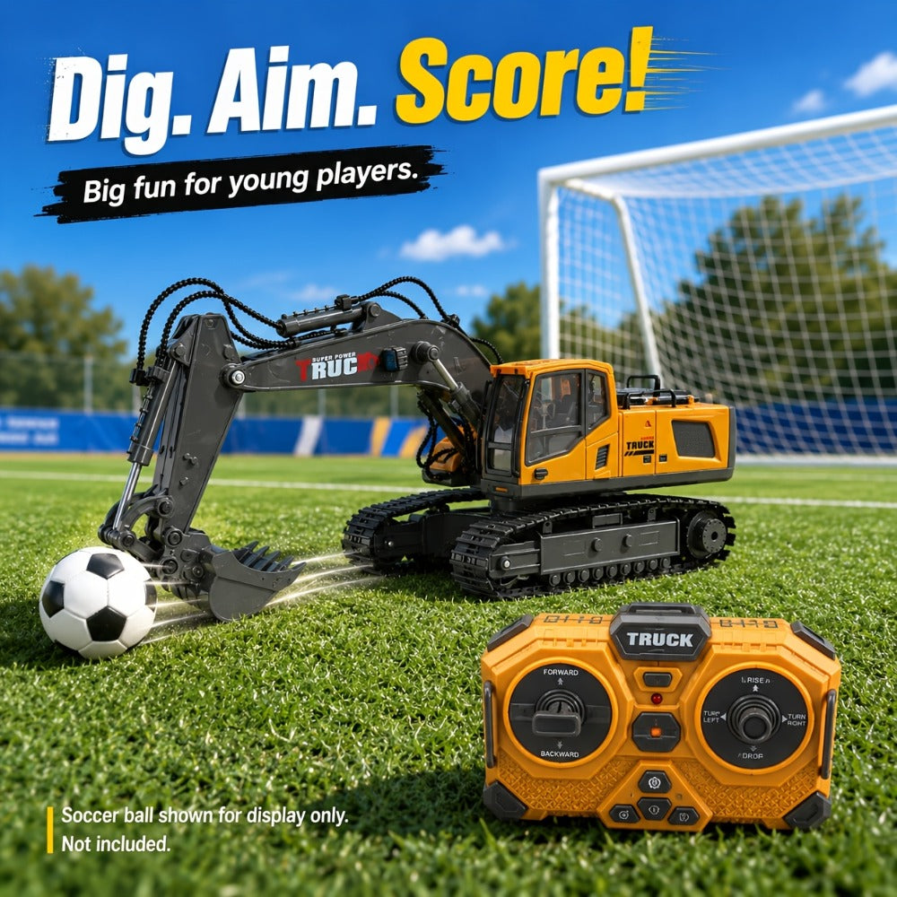 Remote Control Excavator, Loader & Dump Truck, 2.4GHz Alloy RC Construction Toy with Light & Sound