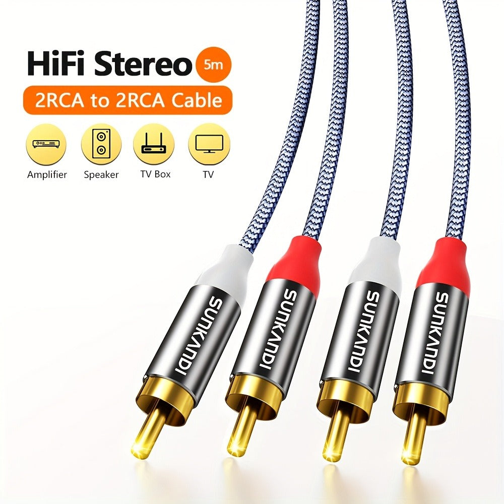 Gold-Plated 2RCA to 2RCA Stereo Audio Cable High-Fidelity Sound for Home Theater HDTV Gaming Consoles Hi-Fi Systems Amplifiers DVD Players Stylish Gold Connectors Lossless Audio Transmission