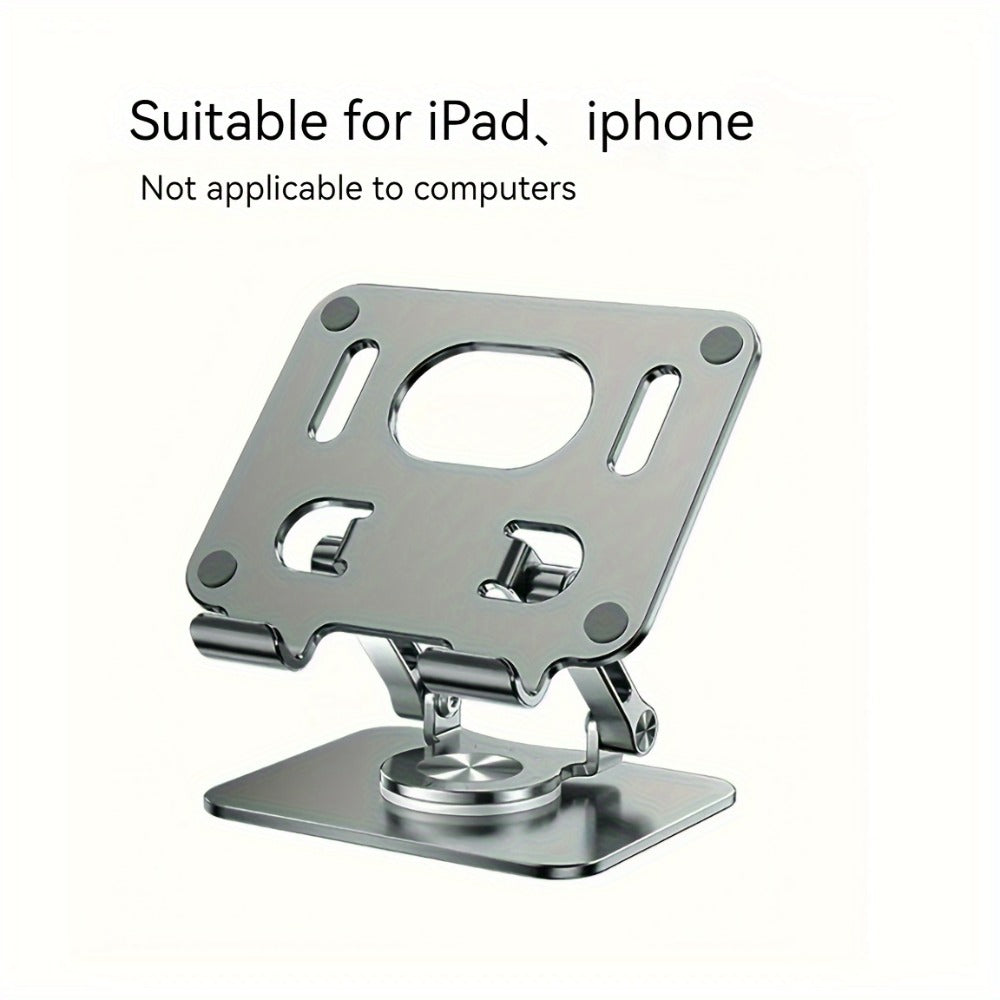 360° Rotating Foldable Tablet Stand for iPad & Phone, Adjustable Desktop Holder, Universal Compatibility – Black/Silver